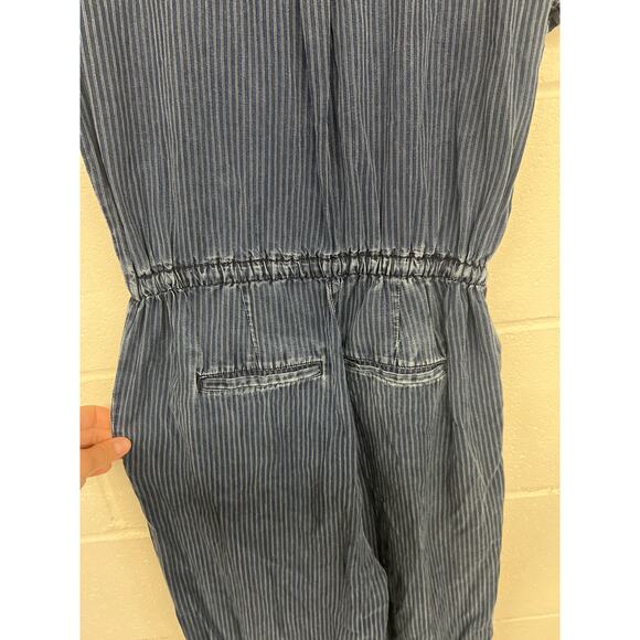 J.Crew Sz 0 Blue Short Sleeve Wide Leg Pinstripe Drawstring Lyocell Jumpsuit 1pc - Picture 6 of 6